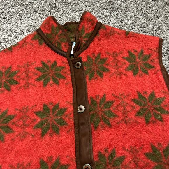 Vintage Norwegian Wool Vest Sleeveless Jacket Footprint Design Medium Red - Picture 7 of 14